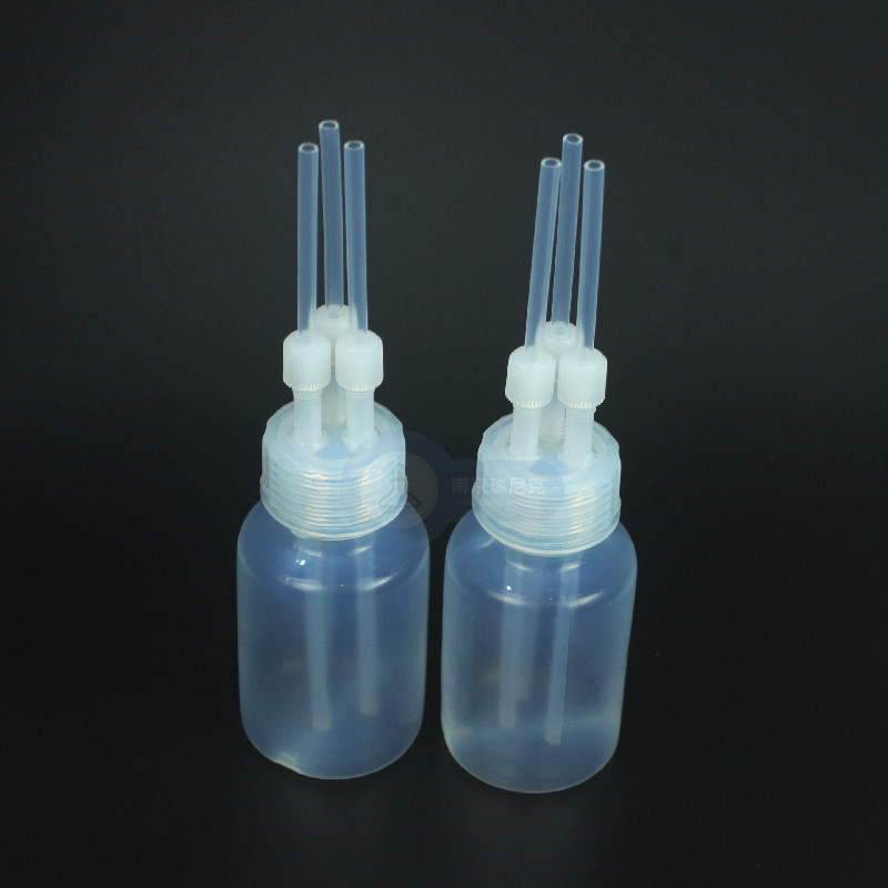 塑料PFA洗氣瓶帶3個接頭定制進(jìn)口四氟300ml氣體接受瓶特氟龍大口